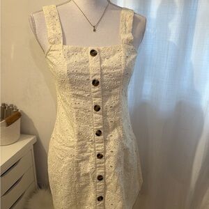 American Eagle Outfitters Ivory Eyelet Button-Front Mini Dress